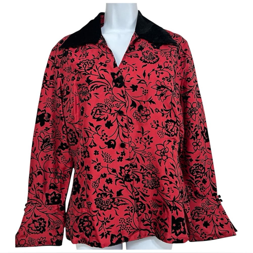 Vtg Y2K Red Black Silk Velvet Burnout Top 8 Whimsigoth Dark Romance Regency